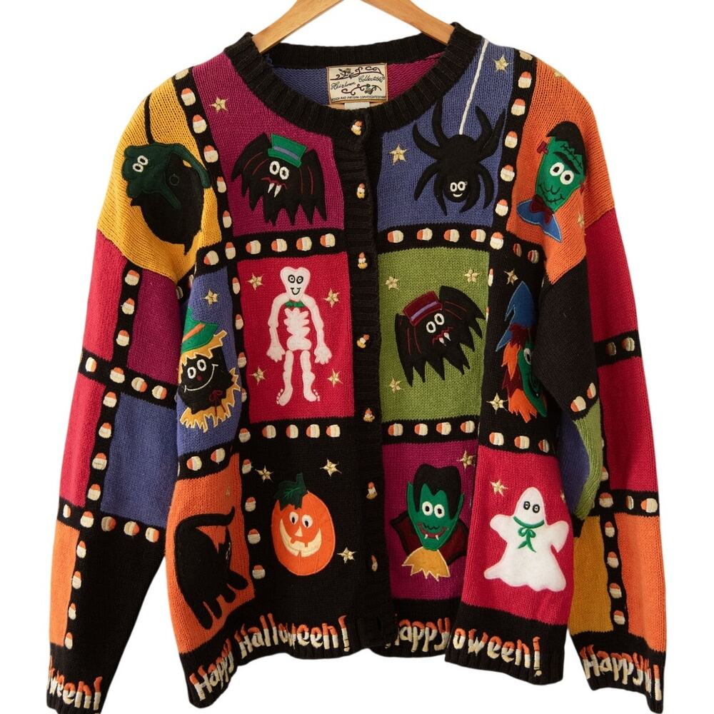 Vintage Heirloom Collectibles Halloween Sweater Teacher Pumpkin Ghosts Sz. Large